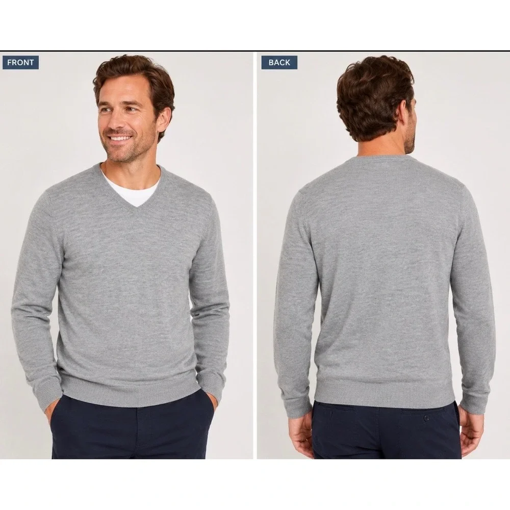 Bonobos Extra Fine Merino Wool V-Neck Sweater Medium Gray Heather Lightweight